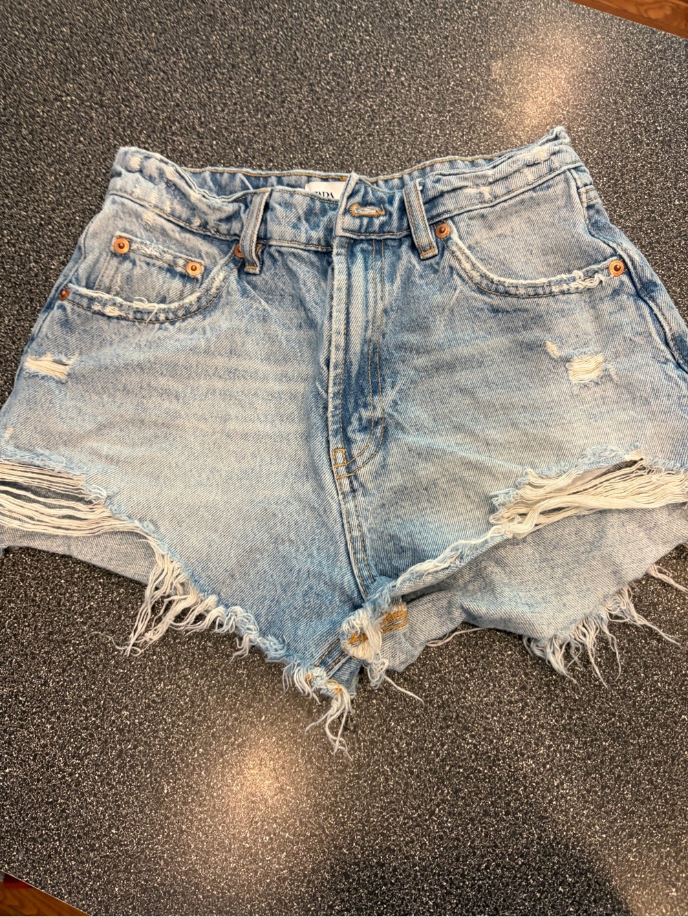 Zara Light Blue Distressed Denim Cutoff Shorts 2